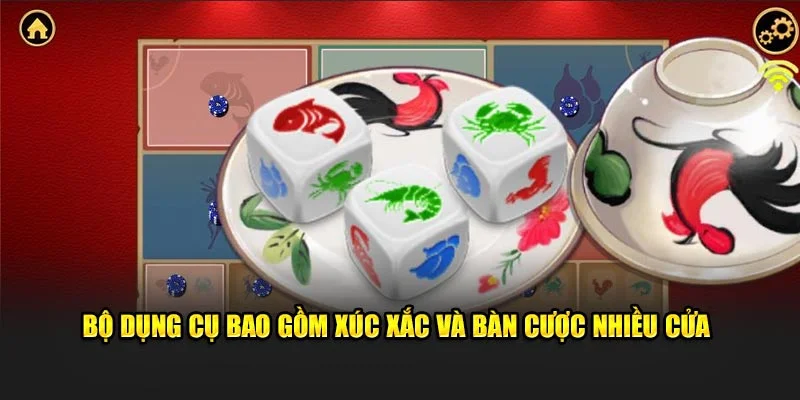 Bộ dụng cụ bao gồm xúc xắc và bàn nhiều cửa